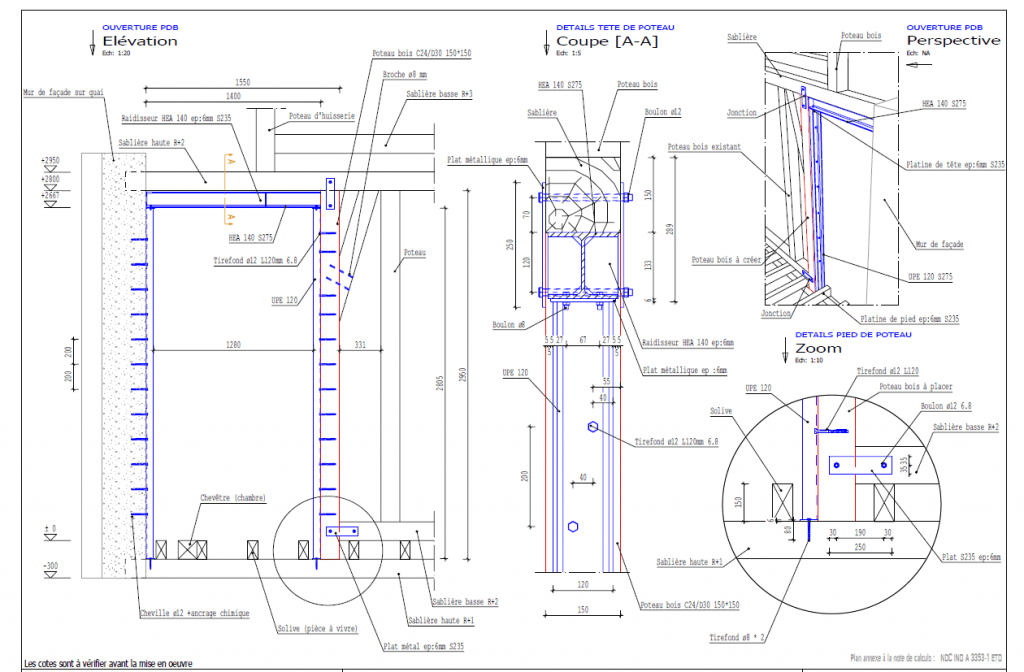 Agrandissement d’une baie dans le mur porteur en pans de bois au Cannet. Renforcement par structure métallique - Murs porteurs