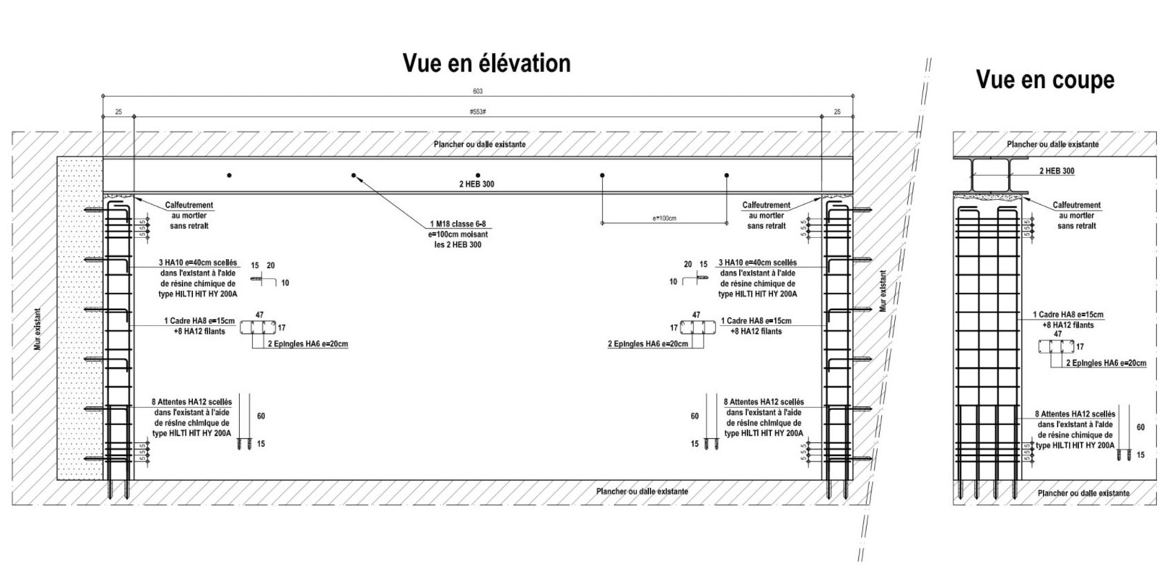 Ouvertures dans un mur porteur en béton. Renforcement par structure métallique à Marseille. - Murs porteurs