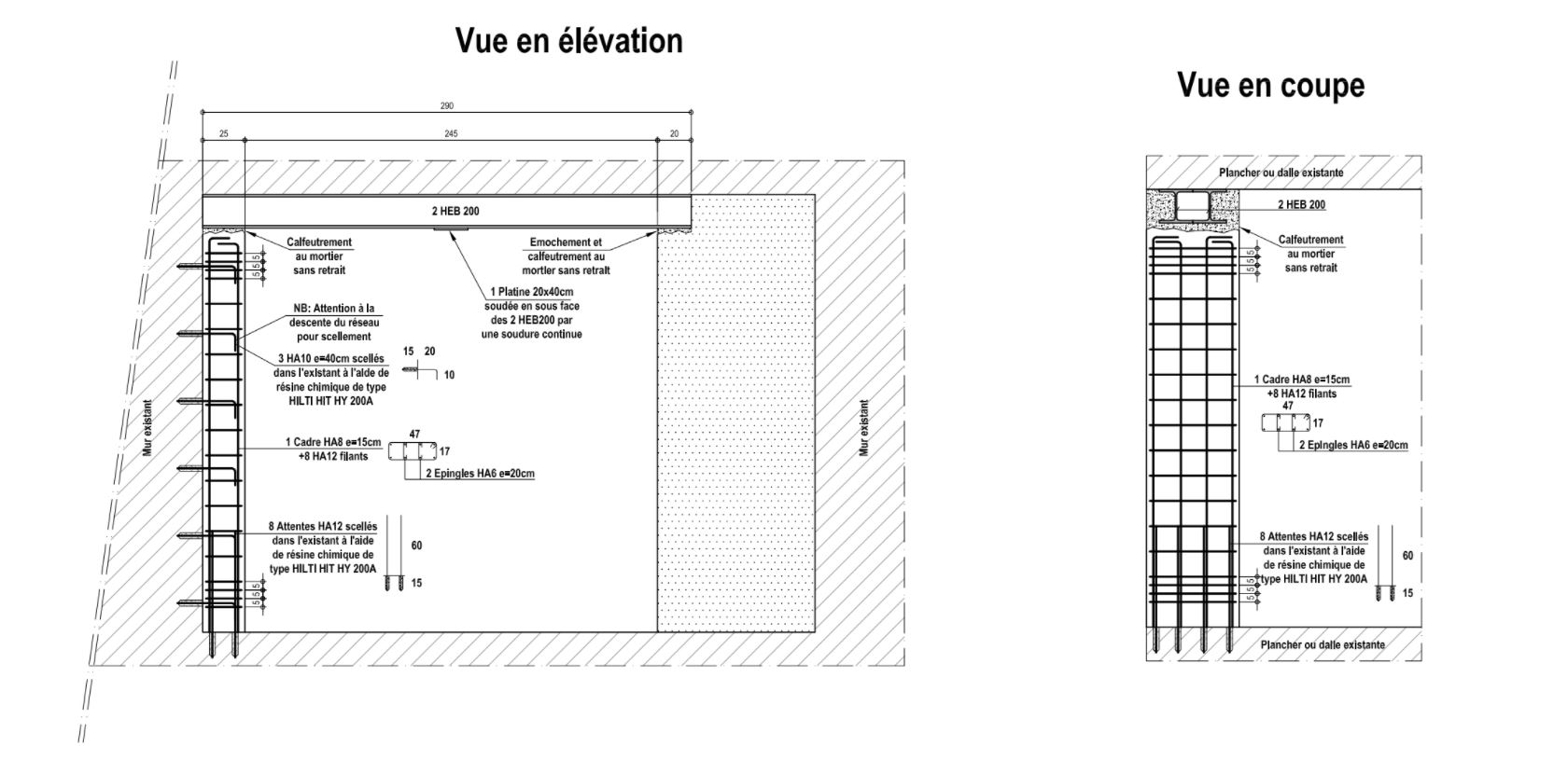 Ouvertures dans un mur porteur en béton. Renforcement par structure métallique à Marseille. - Structure métallique