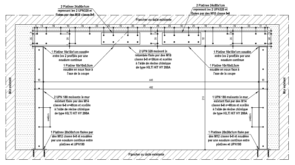 Création d'une ouverture dans un mur porteur. Renforcement par structure métallique à Bordeaux. - Structure métallique