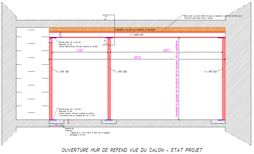 Agrandissement des baies dans les murs porteurs. Renforcement par structure métallique à Orléans. - Agrandissement d'une baie