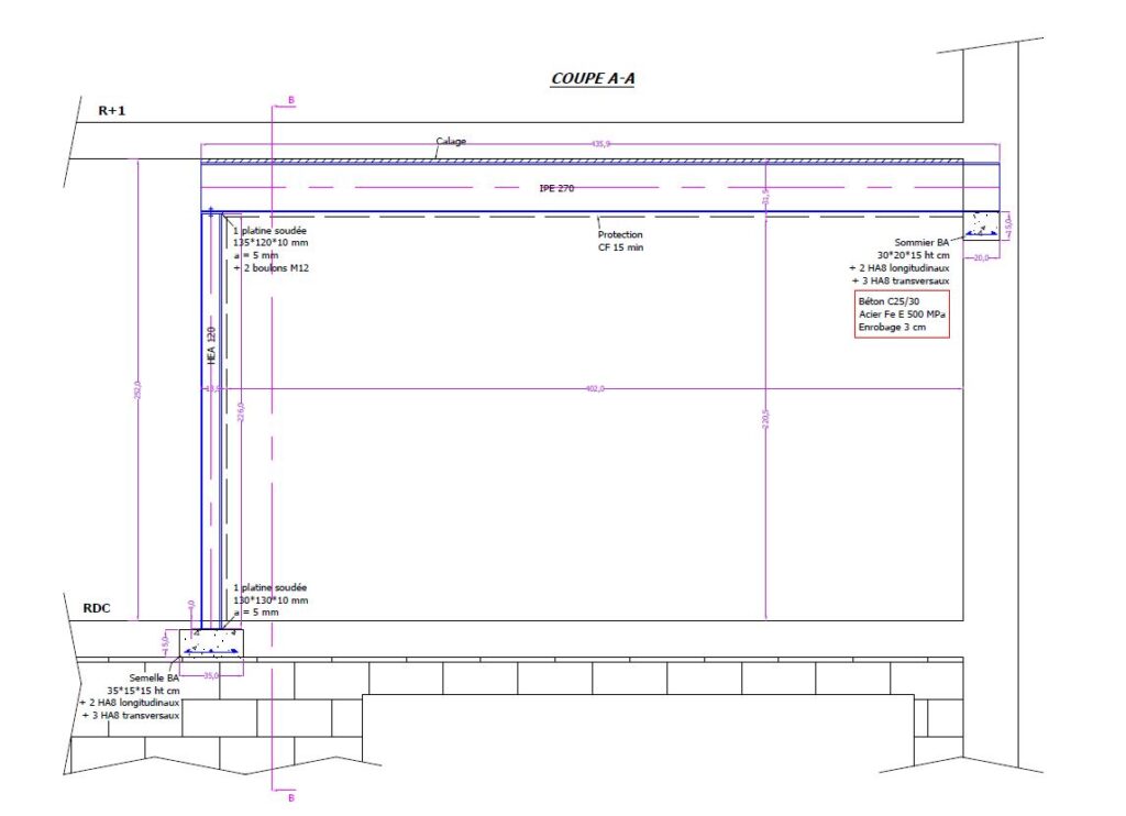 Création au RDC d'une baie dans un mur porteur de refend. Renforcement par structure en métal à Sainte-Maxime. - Structure métallique