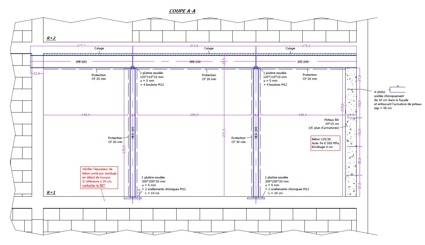 Ouverture de mur porteur au R+1. Renforcement par structure métallique à Menton. - Murs porteurs