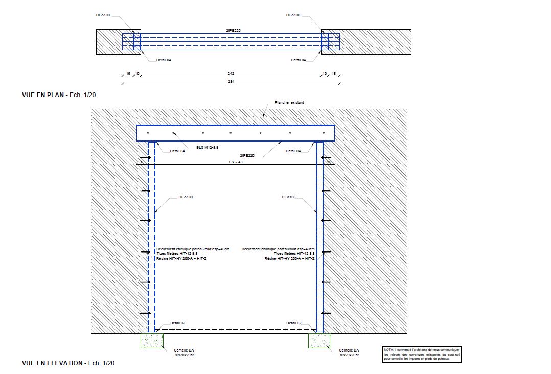 Création des ouvertures dans les murs porteurs. Renforcement par structure métallique à Antibes. - Structure métallique