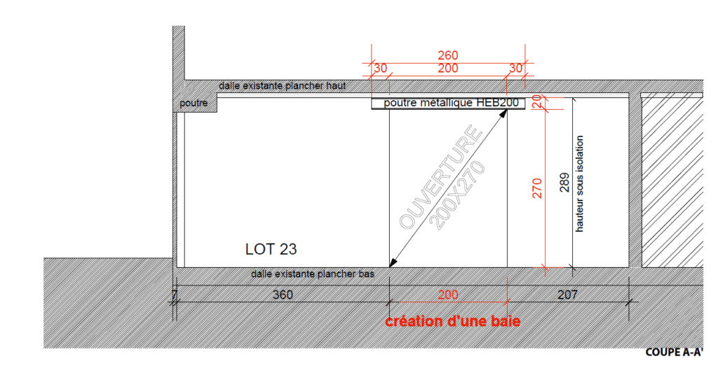 Ouverture d'une baie dans un mur porteur BA. Renforcement par structure métallique à Cannes. - Murs porteurs