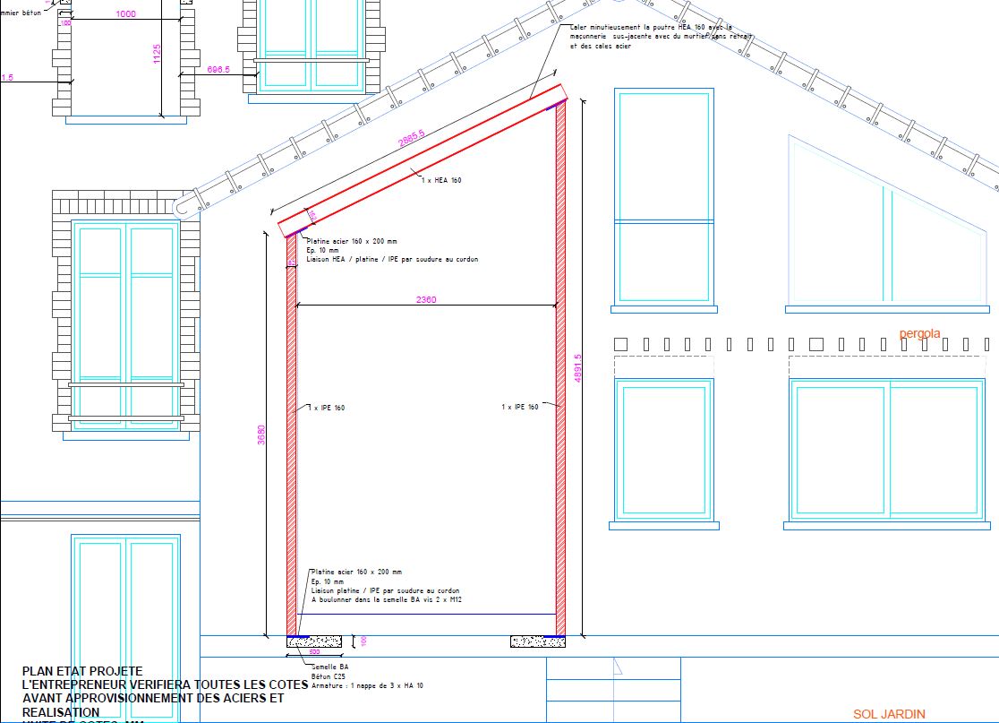 Agrandissement des ouvertures existantes dans les murs porteurs. Renforcement par structure métallique à La Valette-du-Var. - Structure métallique