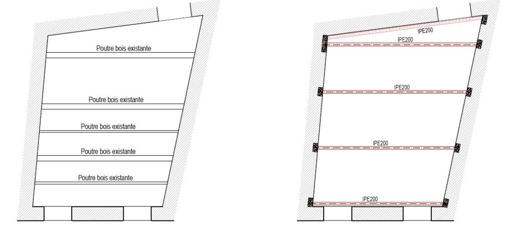 Renforcement d'un plancher bois dégradé par structure métallique à Grasse - Plancher collaborant