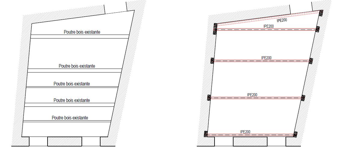 Renforcement d'un plancher bois dégradé par structure métallique à Grasse - Reprise de plancher