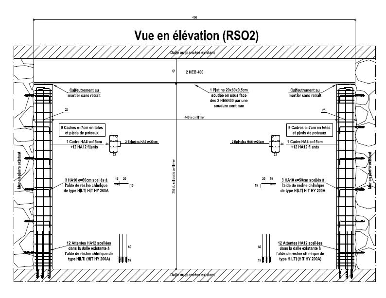 Création d’une ouverture dans un mur porteur à Cannes. Renforcement par structure métallique et poteaux en BA - Structure en béton