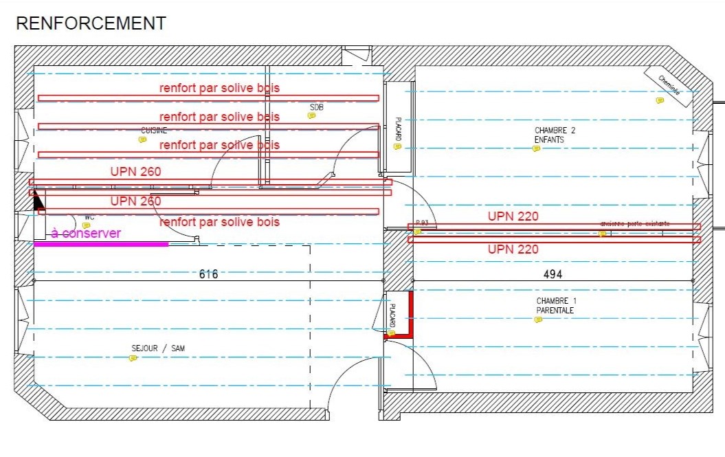 Renforcement de plancher par la structure métallique et en bois à Grasse - Ouverture et Démolition de Murs Porteurs Renforcement de plancher par la structure métallique et en bois à Grasse - Renforcement des poutres