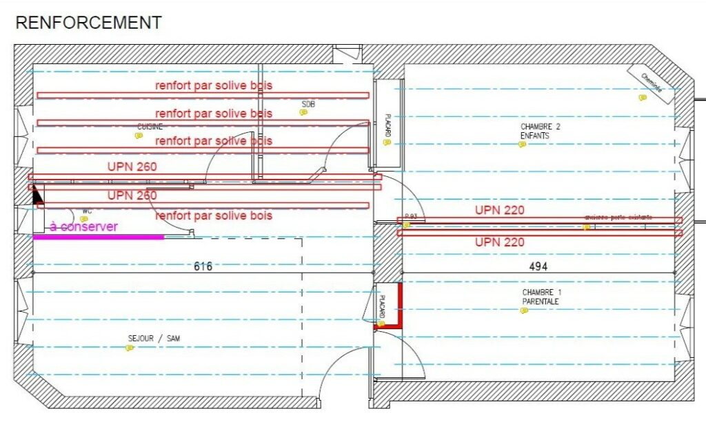 Renforcement de plancher par la structure métallique et en bois à Grasse - Structure en bois