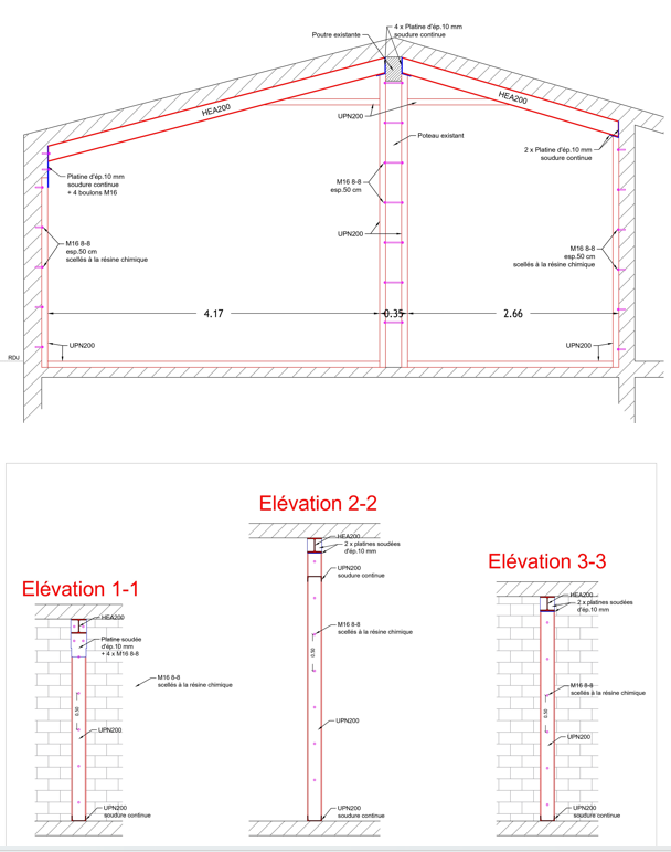 Renforcement de la charpente par structure métallique – Chantier de Mougins - Charpente